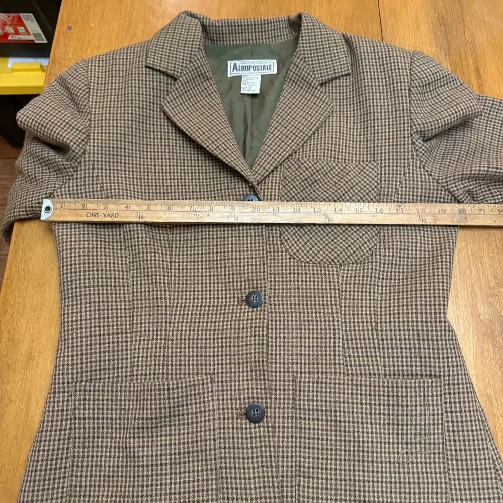 Vintage 1990s Compagnie Generale Aéropostale houndstooth blazer M dark academia